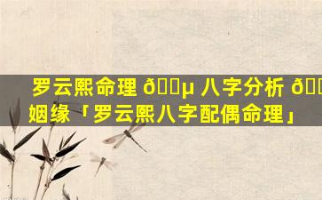 罗云熙命理 🌵 八字分析 🐡 姻缘「罗云熙八字配偶命理」